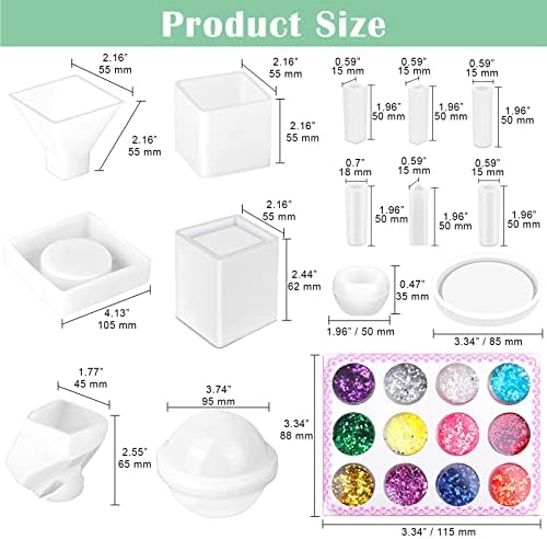 Silicone Resin Molds Kit 26PCS, Epoxy Molds, Large Casting with 12 Glitter Sequins for UV Casting, Including Sphere, Cube, Pyramid, Square, Coaster, Stone & Pendants - Image 2