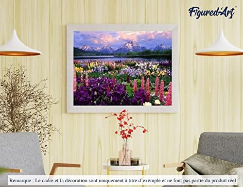 Figured'Art Paint by Numbers Kit for Adults with Frame Flowers and Lake Near The Mountain 16"x20" - Craft Art Painting DIY Kit Canvas Already Stretched on a Wooden Frame - Image 4