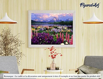 Figured'Art Paint by Numbers Kit for Adults with Frame Flowers and Lake Near The Mountain 16"x20" - Craft Art Painting DIY Kit Canvas Already Stretched on a Wooden Frame - Image 4