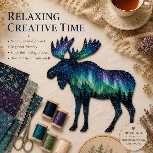 Northern Lights Animal Embroidery Kit DIY Fabric Patchwork Craft Set (ELK) - Image 5