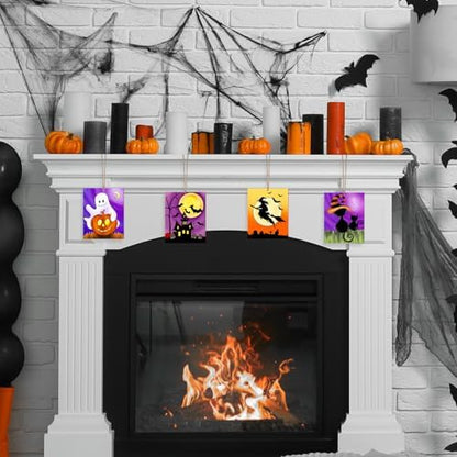 COCHIE 10PCS Large Halloween Unfinished Wood Crafts to Paint for Adults, Bulk Predrilled Wooden Ornaments for Painting, Ghost Witch Bats Paintable Wood Slices Craft Supplies with Ropes - Image 5