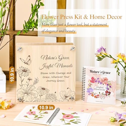 Joy&Grace Large Flower Press Kit for Adults with Designed Cover and DIY Album,10 Layers Plant Press and Plant Drying Toolkit, Flower Preservation Kit, 10.9" x 10.9" (Color Box, Natural Wood) - Image 2