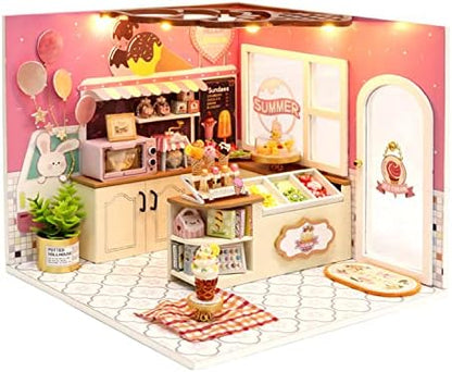 Flever DIY Miniature House Kit, Tiny Home Kit with LED Light, Mini House Build Craft Kits for Adults and Teens, Home Decor Creative Gift for Family/Friends (Happiness ice Cream Shop) by Flever