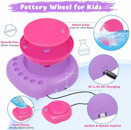 Pottery Wheel for Kids with Air Dry Clay Kit, 12 Paints & Tools, Ages 6-12 - Image 3