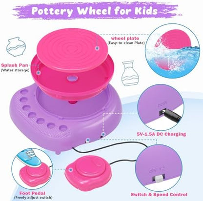 Pottery Wheel for Kids with Air Dry Clay Kit, 12 Paints & Tools, Ages 6-12 - Image 3