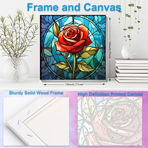 Artunion Framed Paint by Numbers Kit for Adults Beginners & Kids Ages 8-12,Red Rose Flower Paint by Number with Frame, Stained Glass Paint by Numbers Kit on Canvas 10 * 10 Inch Without Easel - Image 5