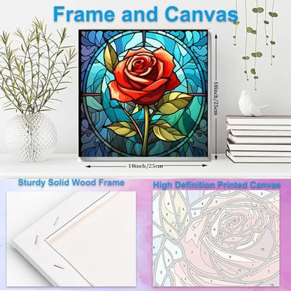 Artunion Framed Paint by Numbers Kit for Adults Beginners & Kids Ages 8-12,Red Rose Flower Paint by Number with Frame, Stained Glass Paint by Numbers Kit on Canvas 10 * 10 Inch Without Easel - Image 5