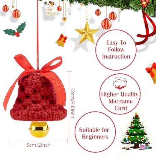 ACRNIGHEET 3PCS Macrame Kit for Adults Beginners, DIY Christmas Bells Ornaments, Yellow/Red/Green Bell Hangings for Xmas Tree, Include Instruction and Video - Image 3