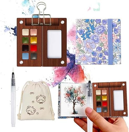 Travel Watercolor Paint Set - Pocket 8-Color Mini Paint Kit with Sketch Pad by GOOTXUSK