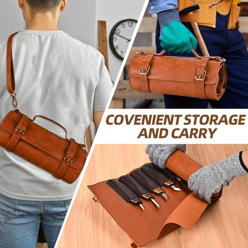 IMYMEE Deluxe Wood Carving Kit - 21Pcs Wood Carving Tools with Leather Storage Bag,Wood Carving Tools Set with 8Pcs Whittling Knives, 8Pcs Detail Carving Knives,Wood Whittling Kit for Beginners - Image 6