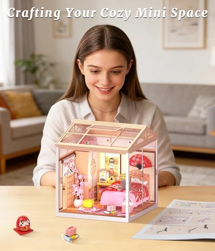 Sakura Japanese Bedroom Miniature House Kit – DIY Dollhouse with Dustproof Sliding Doors & Roof, Tiny Room Building Model Kit for Adults & Teens, Craft Hobby Gift for Women Girlfriend - Image 5