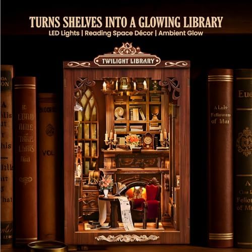 DIY Book Nook Kit with LED Lights | 3D Puzzles for Adults & Teens, Miniatures and Model Building Kits for Bookshelf Decor, Relaxing & Unique Gift for Craft Lovers | Twilight Library - Image 2