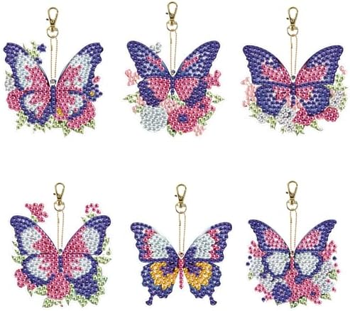 LazyFold 6Pcs Diamond Art Keychain Ornaments Kits for Adults,DIY Animals Butterfly Diamond Painting Keychain,Key Ring Art Pendant Tree Decor Gift（Single-Sided） by LazyFold