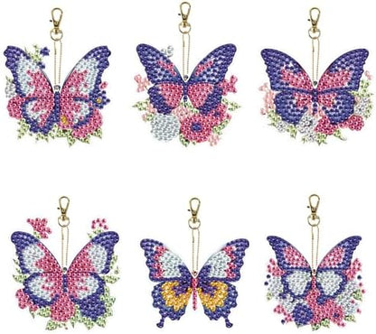 LazyFold 6Pcs Diamond Art Keychain Ornaments Kits for Adults,DIY Animals Butterfly Diamond Painting Keychain,Key Ring Art Pendant Tree Decor Gift（Single-Sided） by LazyFold