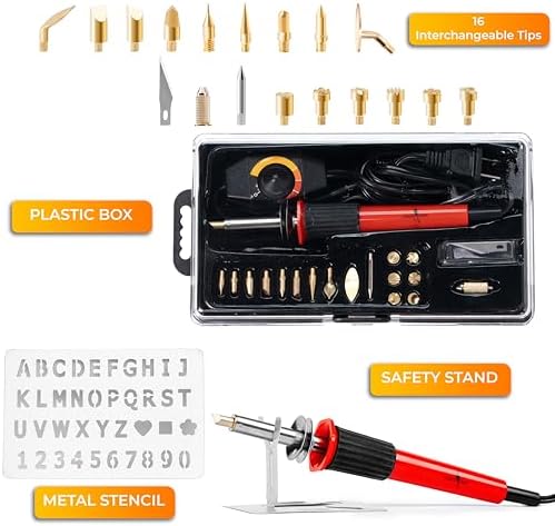 Wood Burning Kit 22PCS, Adjustable Temperature Pen with 18 Tips&Accessories All in a Storage Case - Complete Gift for Mastering The Art of Pyrography - Image 2