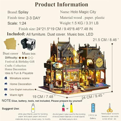 Spilay DIY Miniature Dollhouse Kit,DIY Dollhouse Kit with Wooden Furniture,Dust Proof Cover, Music Box and LED,Handmade Crafts Gifts for Birthday Christmas and Valentine's Day - Image 4