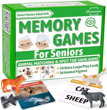Animal Matching Memory Games for Dementia Patients | Alzheimers Activities Kit w/ 36 Realistic Animal Figures & 54 Cards, Fun Brain Training Product & Meaningful Gift for Seniors and Elderly by DREAMORIE