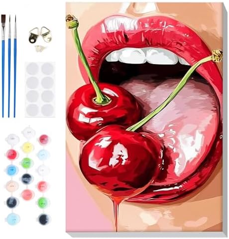 Bowetile Framed Red Lips Paint by Numbers for Adults, 8x12in by BOWETILE