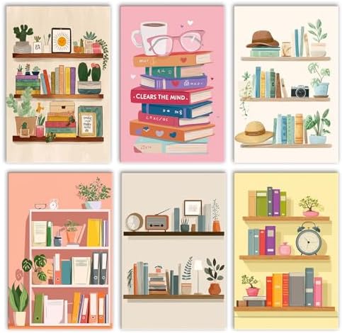 Aihonmin Bookshelf 6 Pack Paint by Numbers for Adults Books DIY Painting on Canvas with Brushes Pigment Crafts DIY Acrylic Paintwork Home Decoration Gift for Book Lovers 8x11.8 Inch (Frameless) by Aihonmin