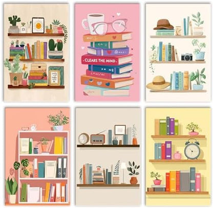 Aihonmin Bookshelf 6 Pack Paint by Numbers for Adults Books DIY Painting on Canvas with Brushes Pigment Crafts DIY Acrylic Paintwork Home Decoration Gift for Book Lovers 8x11.8 Inch (Frameless) by Aihonmin