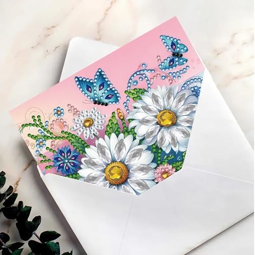 6Pcs Folding Greeting Card Diamond Art Painting Thank You Blessing Cards with White Envelope Rhinestones Painted Making Kits for Adults DIY Craft Holiday Gift-Flowers - Image 4