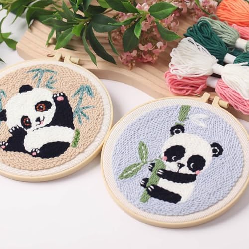 Woohome Punch Needle Kit Included Plastic Hoops, Punch Needle Cloth, Color Yarn and Punch Needle Tools for Adults, Beginners (Panda and Bamboo) - Image 3