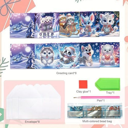 Tontut 8pcs Diamond Art Painting Greeting Card, Bear, Dog, Cat Animals 5D DIY Special Shape Diamond Painting Christmas Birthday Greeting Card Creative Gifts - Image 3
