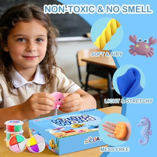 Air Dry Clay Kit - 12 Marine Animal Modeling Clay for Kids, Complete DIY Clay Craft Set with Sculpting Tools & Step-by-Step Tutorials, Ultra Soft & Non-Sticky Clay, Children's Day Gift Ideas - Image 6