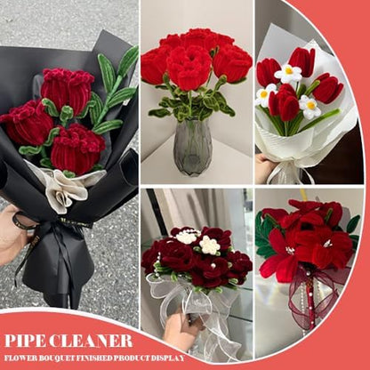 AHAMETON 620Pcs Red Series Pipe Cleaners Flower Kit,Chenille Stems Craft - Image 5