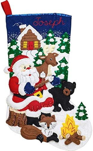 Bucilla 86931E Felt Applique Kit 18" Stocking, Santa Black Bear Cabin - Image 2