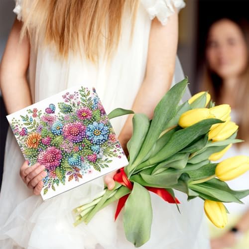 jinglinhh 6pcs Flowers in Full Bloom Diamond Art Painting Greeting Cards with Envelopes, DIY Card Making Kits for Adults, Diamond Art Postcards Christmas Cards Craft Gifts - Image 6