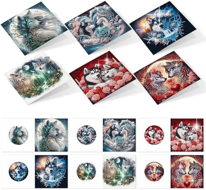MVVMTOP 6pcs Diamond Painting Greeting Card with envelopes, DIY Wolf Diamond Art Greeting Card for Blessing and Wish Special Shaped Arts Crafts for Christmas Birthday Thanksgiving Day Holiday by MVVMTOP