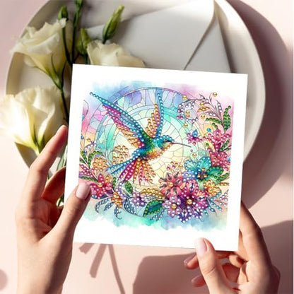jinglinhh 6pcs Diamond Art Painting Hummingbird Hibiscus Flowers Greeting Cards with Envelopes, DIY Card Making Kits for Adults, Diamond Art Postcards Holiday Cards Craft Gifts - Image 3