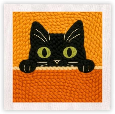 SDOYUNO Punch Needle Kit with Frame for Adults Beginners Kits 9.84 x 9.84 Inch Embroidery Starter Kits Punch Needle Kit with Black Cat Pattern, Threader, Yarns, Rug Punch, DIY Craft Kits (Black) by SDOYUNO