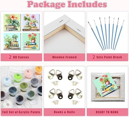 Fotasmua 4 Pack Framed Paint by Numbers for Adult, Book Paint by Numbers Kit for Adults Kids, DIY Flowers Plant Acrylic Painting on Canvas for Home Wall Art Decor 8 x 8 Inch - Image 7