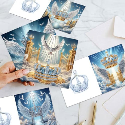 6pcs Diamond Painting Greeting Card with envelopes, DIY Angel wing and crown Diamond Art Greeting Card for Blessing and Wish Special Shaped Arts Crafts for Christmas Birthday Thanksgiving Day Holiday - Image 6