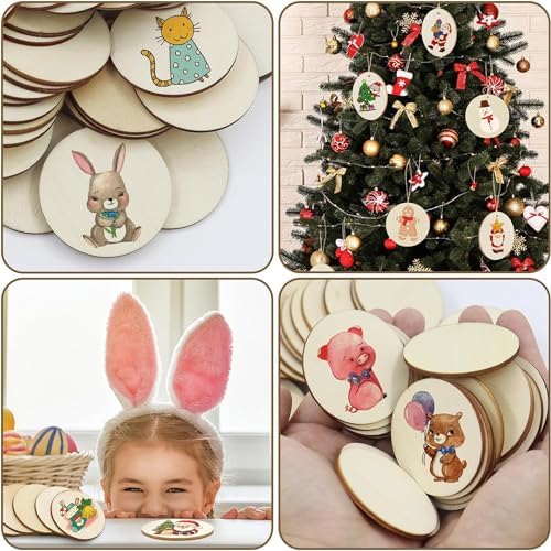 120 Pcs Unfinished Wood Circle Coins, 2 Inch Natural Wood Slices, Disc Blank Natural Ornaments for Decoration DIY Craft Art Supplies (Round 2 x 2 x 0.12 inches) - Image 7