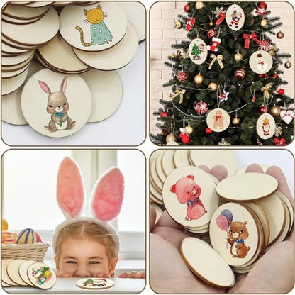 120 Pcs Unfinished Wood Circle Coins, 2 Inch Natural Wood Slices, Disc Blank Natural Ornaments for Decoration DIY Craft Art Supplies (Round 2 x 2 x 0.12 inches) - Image 7