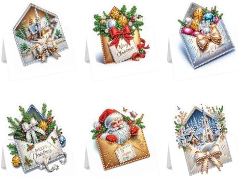 6 Packs Christmas DIY Diamond Art Greeting Cards with Envelopes Special Shaped 3D Fold Rhinestone Painting Card Handmade Gem Dots Art Kit for Beginner Adult Birthday Holiday Blessing Gift by Unknown