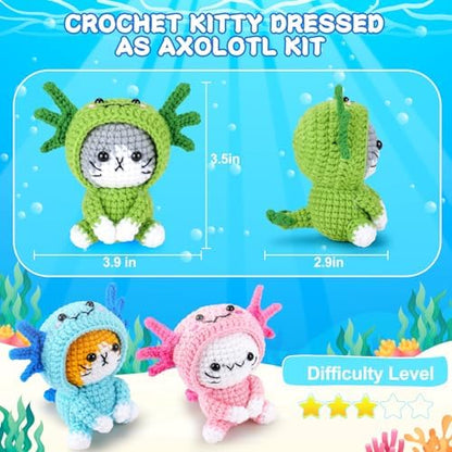 Fortuning's JDS Crochet Kit for Beginners, 3 PCS Axolotl Cat Crochet Kits - Image 3