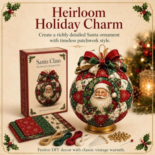 Christmas Classics Patchwork Ornament DIY Kit, Quilted Tree Fabric | Decor Set, Holiday Tabletop Craft for Beginners, Santa Reindeer Snowman Ornament, Xmas Craft Gift for Adults (Tree) - Image 6