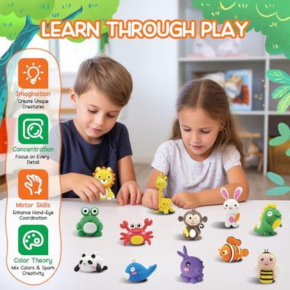 Air Dry Clay for Kids Air Clay Art Kits 12 Box Animals Theme Air Dry Modeling Clay Kit w/Sculpting Tools& Step-by-Step Tutorials,Ultra Soft Non-Sticky,Craft Party Favors Clay Toy Gift for Boys Girls - Image 4