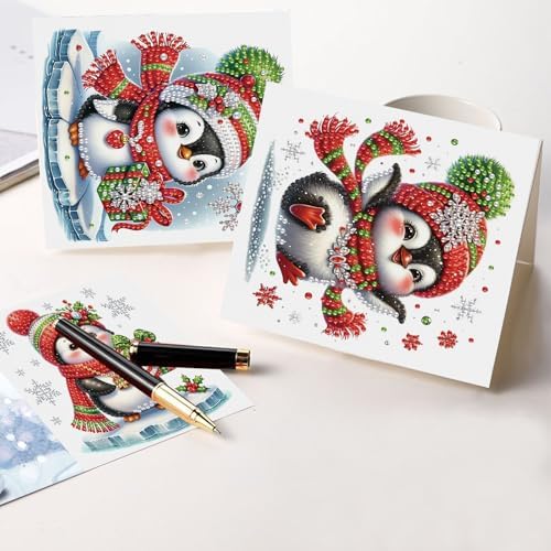 Focart Christmas Penguin Greeting Cards, Set of 6, Special Shaped Diamonds Painting, DIY Handcraft for Relatives and Friends with Wishes,Unique Design Crafting for Birthday or Holiday Cards - Image 6