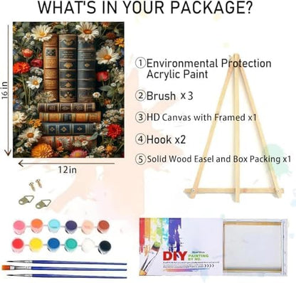 Clendo Book Paint by Numbers Kit for Adults Beginner, Flower Framed Adult's Paint by Number Kits with Easel, DIY Oil Painting Kits for Gift Home Wall Decor 12x16 Inch - Image 2