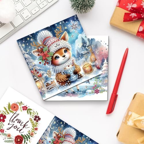 jinglinhh 6pcs Aurora Christmas Winter Elk Diamond Art Painting Greeting Cards with Envelopes, DIY Card Making Kits for Adults, Diamond Art Postcards Holiday Cards Craft Gifts - Image 7