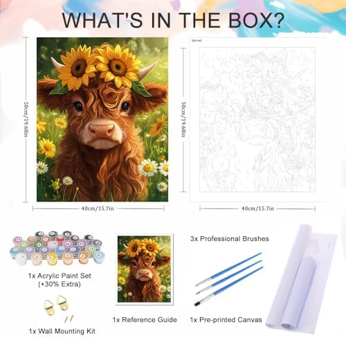 Natuyalo Cattle Paint By Numbers Kit for Adults Beginner Sunflower Adult Paint by Number Kits on Canvas Flowers Animals Acrylic Painting Kit Adults' Paint-By-Number Kits Home Wall Decor 16x20 inch - Image 5