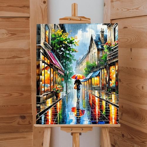 Lovepefe Rain Street Paint by Numbers Kit for Adults Beginners Loneliness Girl Oil Painting Kit Adult Paint by Number Kits on Canvas DIY Painting Art by Numbers for Gifts Home Wall Decor 16x20 Inch - Image 3
