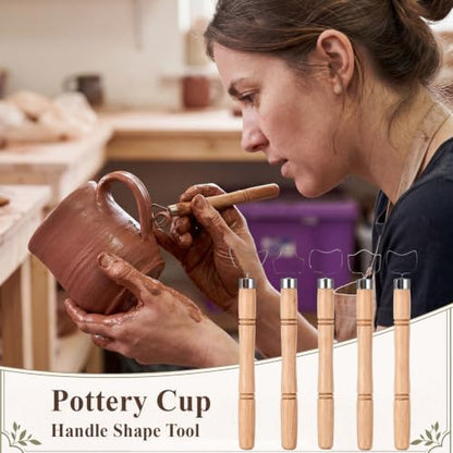 Ferrochef Cup Pottery Molds Clay Tools Set Wooden Sculpture Scraper Pottery Carving Tool Cup Handle Shape Clay Cutters for DIY Mug Vase Art Making (Small-Medium,12, 12, 12oz) - Image 5