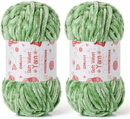 2x100g Fluffy Velvet Chenille Yarn for Crocheting and Knitting, 2x80m (87.5yd) Baby Yarn for Crocheting Soft, Crochet Chunky Yarns Amigurumi Yarns (2 Avocado Green) by OMoiut