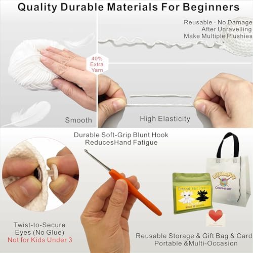 LuNuaFvy Crochet Kit for Beginners, Adults & Kids, Complete Animal Starter Kit to Make 2 Amigurumi Dragons,DIY Gift with Easy-to-Follow Book & Video Tutorial, Soft Yarn, 2 Bags - Image 6